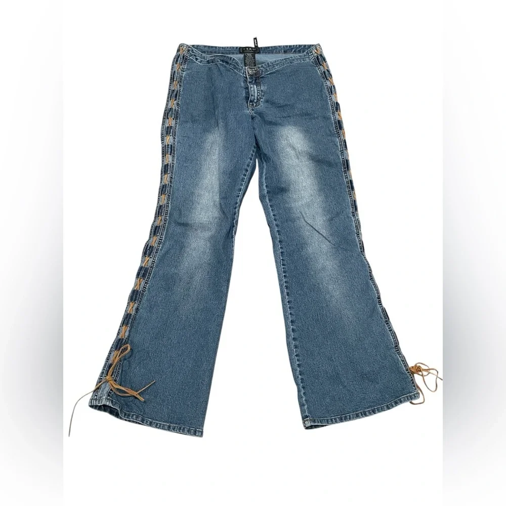 SEBO PARIS Y2K Juniors Lace up leg Blue Flared Women Jeans 13/14